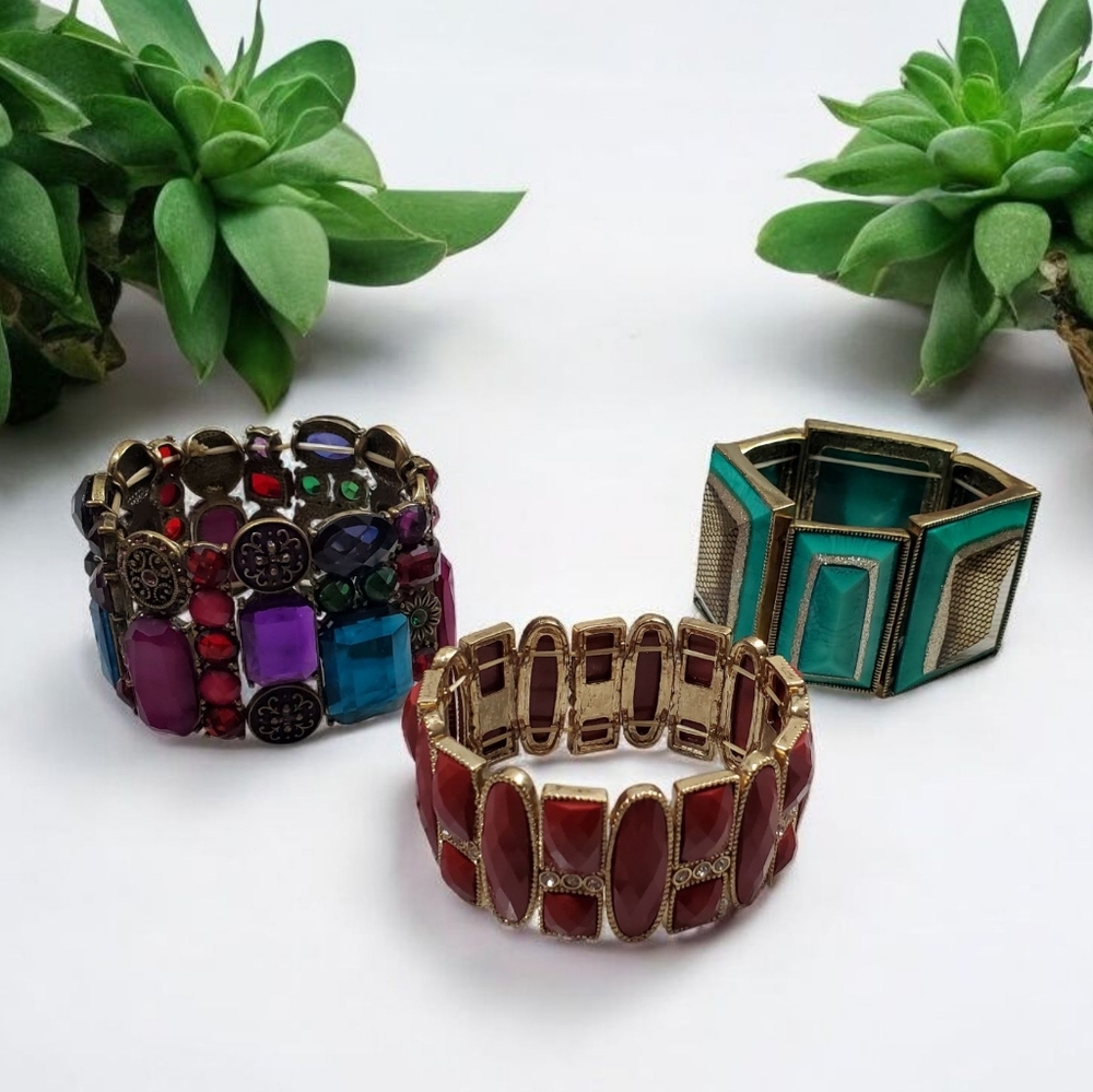 Vtg. Chunky Retro Stretch Bracelets Set Of 3